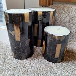 Crate&Barrel 3 Piece Black Horn Pillar Candle Set Unscented